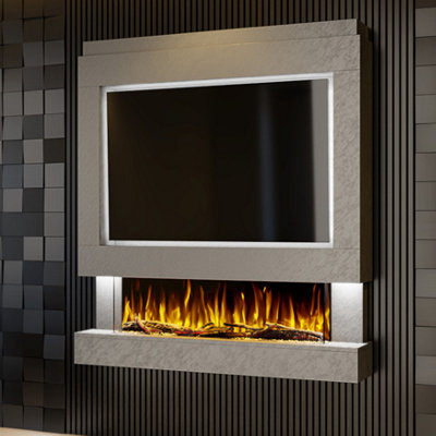 Evolution Fires Pre-Built Media Wall Package 4 with 44 Inch 3-Sided ...