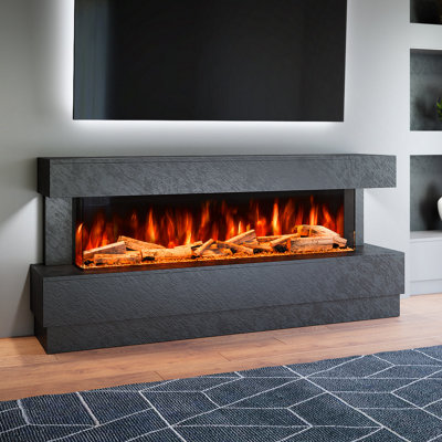 Evolution Fires Raphael 77 Inch Fireplace Suite, Black Stone Finish ...