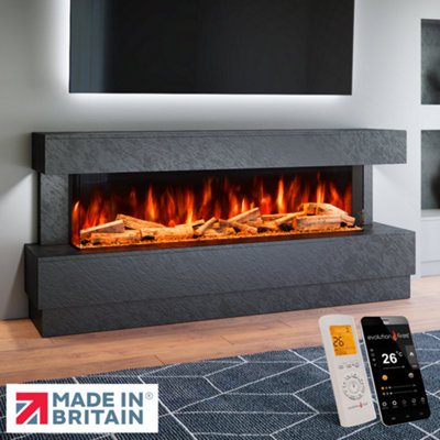 Evolution Fires Raphael Electric Fireplace Suite 1500mm 3 Sided LED Fire with Black Stone Effect for Feature Walls or Freestanding Price Comparisons | Compare The Build