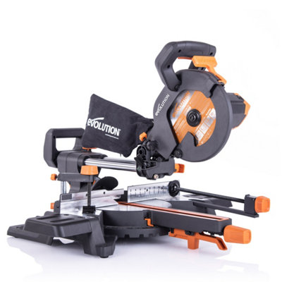 Evolution R210SMS-300+ 210mm Sliding Compound Mitre Saw With TCT Multi-Material Cutting Blade - 110V