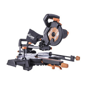 Evolution R210SMS-300+ 210mm Sliding Compound Mitre Saw With TCT Multi-Material Cutting Blade 230V