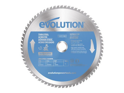 Evolution Thin Steel Cutting Mitre Saw Blade 255 x 25.4mm x 70T DIY