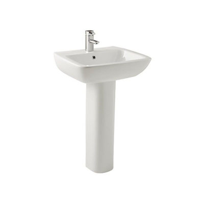 Evoque 550mm 1TH Basin Sink Full Pedestal Bathroom Cloakroom White Square