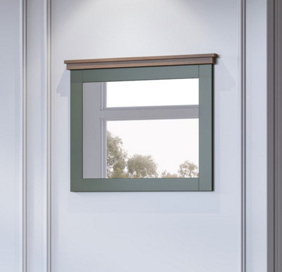 Evora 04 Hallway Mirror in Green & Oak Lefkas - W710mm H600mm D40mm, Sleek and Contemporary