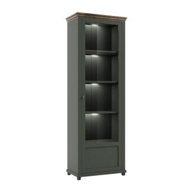 Evora 06 Tall Display Cabinet in Green & Oak Lefkas - Showcase with Elegance - W710mm x H2000mm x D420mm