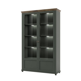 Evora 13 Display Cabinet in Green & Oak Lefkas - The Pinnacle of Elegance and Organisation - W1260mm x H2000mm x D420mm