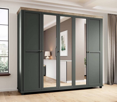 Evora 21 Hinged Wardrobe W2460mm H2160mm D620mm - Green & Oak Lefkas Harmony