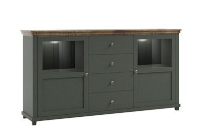 Evora 25 Sideboard Cabinet W1810mm H930mm D420mm - Green & Oak Lefkas, 4 Drawers, LED-Ready