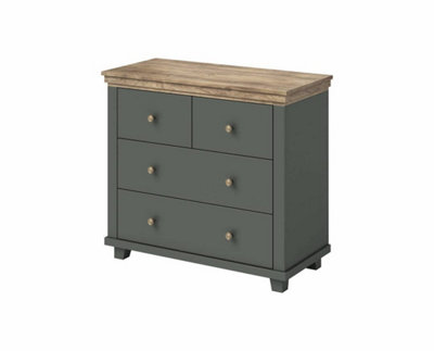 Evora 27 Chest of Drawers W900mm H810mm D420mm - Green & Oak Lefkas, 4 Spacious Drawers