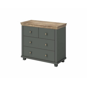 Evora 27 Chest of Drawers W900mm H810mm D420mm - Green & Oak Lefkas, 4 Spacious Drawers