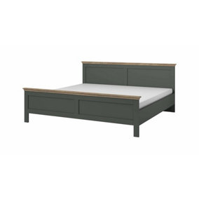 Evora 31 EU King Size Bed Frame W1710mm H890mm D2110mm - Green & Oak Lefkas, Stylish Two-Tone Bed