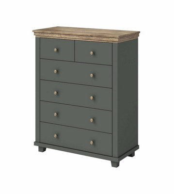 Evora 45 Chest of Drawers W900mm H1130mm D420mm - Green & Oak Lefkas, 6 Drawers, Stylish and Functional