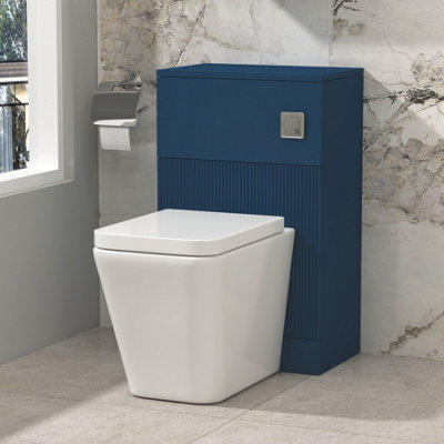 Evora 500mm Satin Blue Fluted BTW WC Unit with Elena Rimless Toilet Pan ...