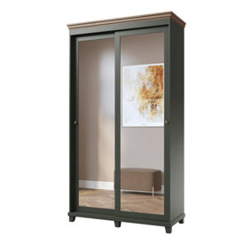 Evora 54 Sliding Door Wardrobe in Green & Oak Lefkas - W1200mm H2160mm D500mm, Mirrored and Organised