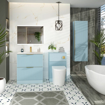 Evora 700mm Powder Blue Fluted Floor Standing Bathroom Vanity Unit 2 ...