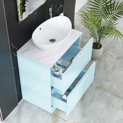 Evora 700mm Powder Blue Fluted Floor Standing Countertop Vanity Unit 2 ...
