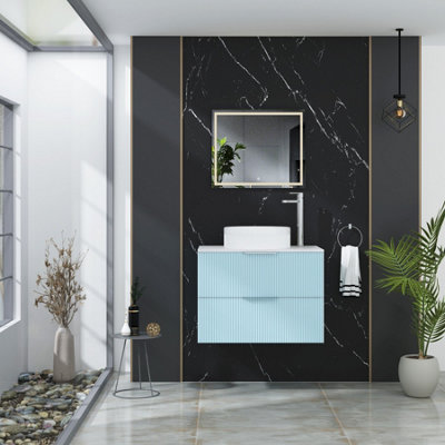 EVORA 700MM POWDER BLUE FLUTED WALL HUNG COUNTERTOP VANITY UNIT 2 ...