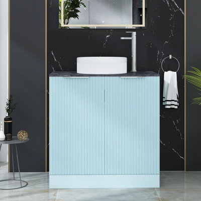 Evora 800mm Sky Blue Fluted Floor Standing Countertop Vanity Unit 2 ...