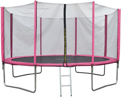 EVRE 10 ft Pink Outdoor Trampoline with Safety Net Padded Poles and Ladder