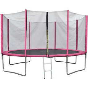 EVRE 10 ft Pink Outdoor Trampoline with Safety Net Padded Poles and Ladder