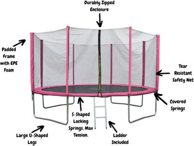 EVRE 10 ft Pink Outdoor Trampoline with Safety Net Padded Poles and Ladder - 3
