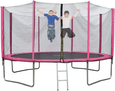 EVRE 10 ft Pink Outdoor Trampoline with Safety Net Padded Poles and Ladder - 4