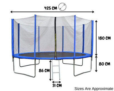 EVRE 14 ft Blue Outdoor Trampoline with Safety Net Padded Poles and Ladder