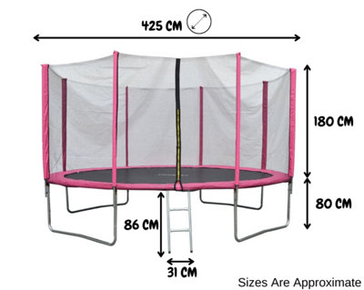 EVRE 14 ft Pink Outdoor Trampoline with Safety Net Padded Poles and Ladder