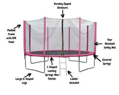 EVRE 14 ft Pink Outdoor Trampoline with Safety Net Padded Poles and Ladder - 3