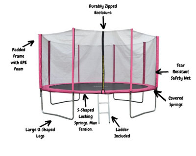 EVRE 14 ft Pink Outdoor Trampoline with Safety Net Padded Poles and Ladder