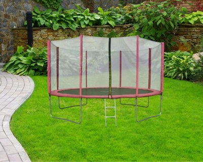EVRE 14 ft Pink Outdoor Trampoline with Safety Net Padded Poles and Ladder - 4