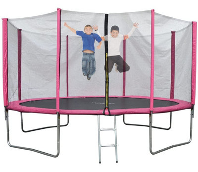 EVRE 14 ft Pink Outdoor Trampoline with Safety Net Padded Poles and Ladder - 5