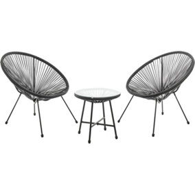 EVRE 2 Seat Black Goa Acapulco Styled Garden Furniture Set, Bistro Patio Indoor Outdoor Balcony  Terrace - FREE NEXT-DAY DELIVERY