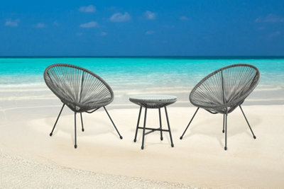 EVRE 2 Seat Dark Grey Goa Acapulco Styled Garden Furniture Set for Bistro Patio Indoor Outdoor Balcony Garden Terrace