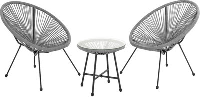 EVRE 2 Seat Grey Goa Acapulco Styled Garden Furniture Set for Bistro Patio Indoor Outdoor Balcony Garden Terrace