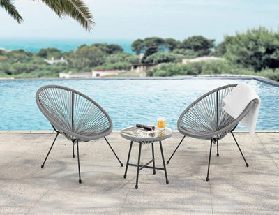EVRE 2 Seat Grey Goa Acapulco Styled Garden Furniture Set for Bistro Patio Indoor Outdoor Balcony Garden Terrace