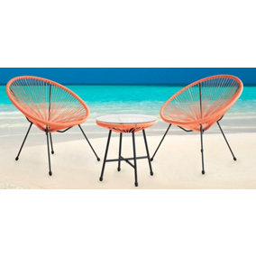 EVRE 2 Seat Orange Goa Acapulco Styled Garden Furniture Set, Bistro Patio Indoor Outdoor Balcony Terrace - FREE NEXT-DAY DELIVERY