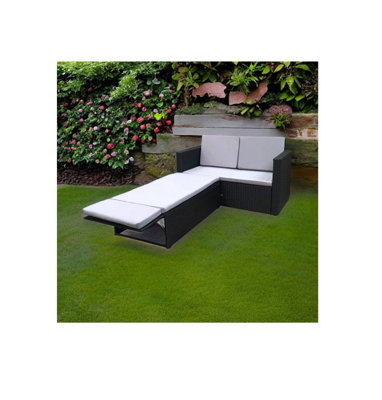 EVRE 2 Seat Rattan Garden Love Bed Furniture Set - Black for Patio Conservatory
