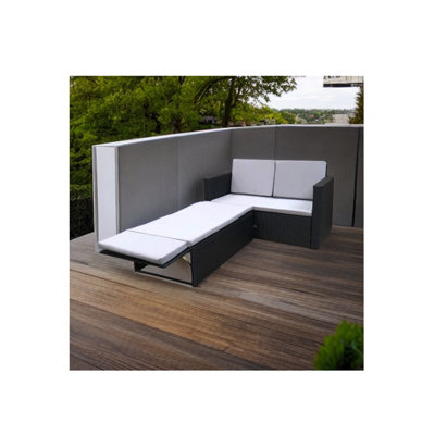 EVRE 2 Seat Rattan Garden Love Bed Furniture Set - Black for Patio Conservatory - 3