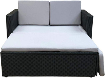 EVRE 2 Seat Rattan Garden Love Bed Furniture Set - Black for Patio Conservatory - 4