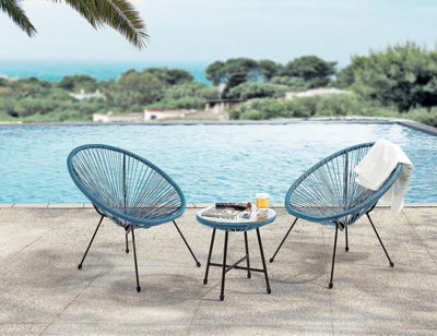 EVRE 2 Seat Teal Goa Acapulco Styled Garden Furniture Set for Bistro Patio Indoor Outdoor Balcony Garden Terrace