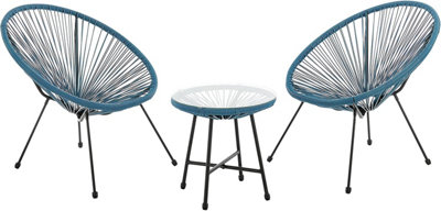 EVRE 2 Seat Teal Goa Acapulco Styled Garden Furniture Set for Bistro Patio Indoor Outdoor Balcony Garden Terrace