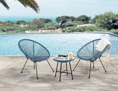 EVRE 2 Seat Teal Goa Acapulco Styled Garden Furniture Set for Bistro Patio Indoor Outdoor Balcony Terrace - FREE NEXT-DAY DELIVERY