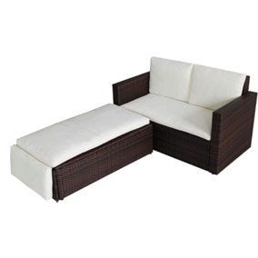 Evre 2 Seater Outdoor Rattan Garden Love Bed Furniture Set- Brown for Patio Conservatory