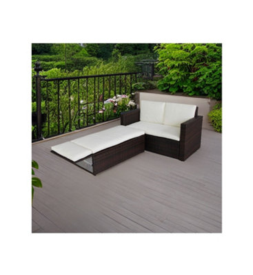 Evre 2 Seater Outdoor Rattan Garden Love Bed Furniture Set Brown for Patio Conservatory