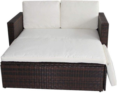 Evre 2 Seater Outdoor Rattan Garden Love Bed Furniture Set Brown for Patio Conservatory - 4