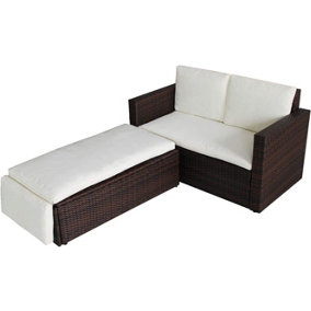 EVRE 2 Seater Outdoor Rattan Garden Love Bed Furniture Set- Brown with Weather Proof Cover