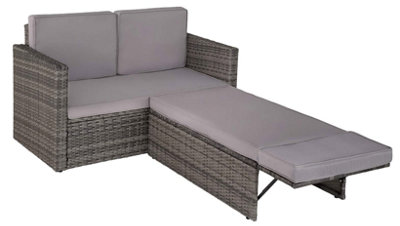 EVRE 2 Seater Outdoor Rattan Garden Love Bed Furniture Set- Grey for Patio Conservatory