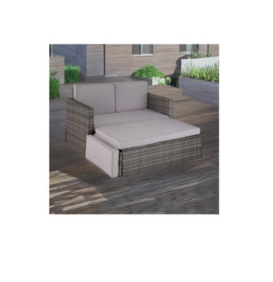 EVRE 2 Seater Outdoor Rattan Garden Love Bed Furniture Set- Grey for Patio Conservatory