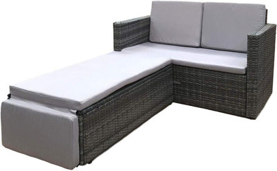 EVRE 2 Seater Outdoor Rattan Garden Love Bed Furniture Set Grey